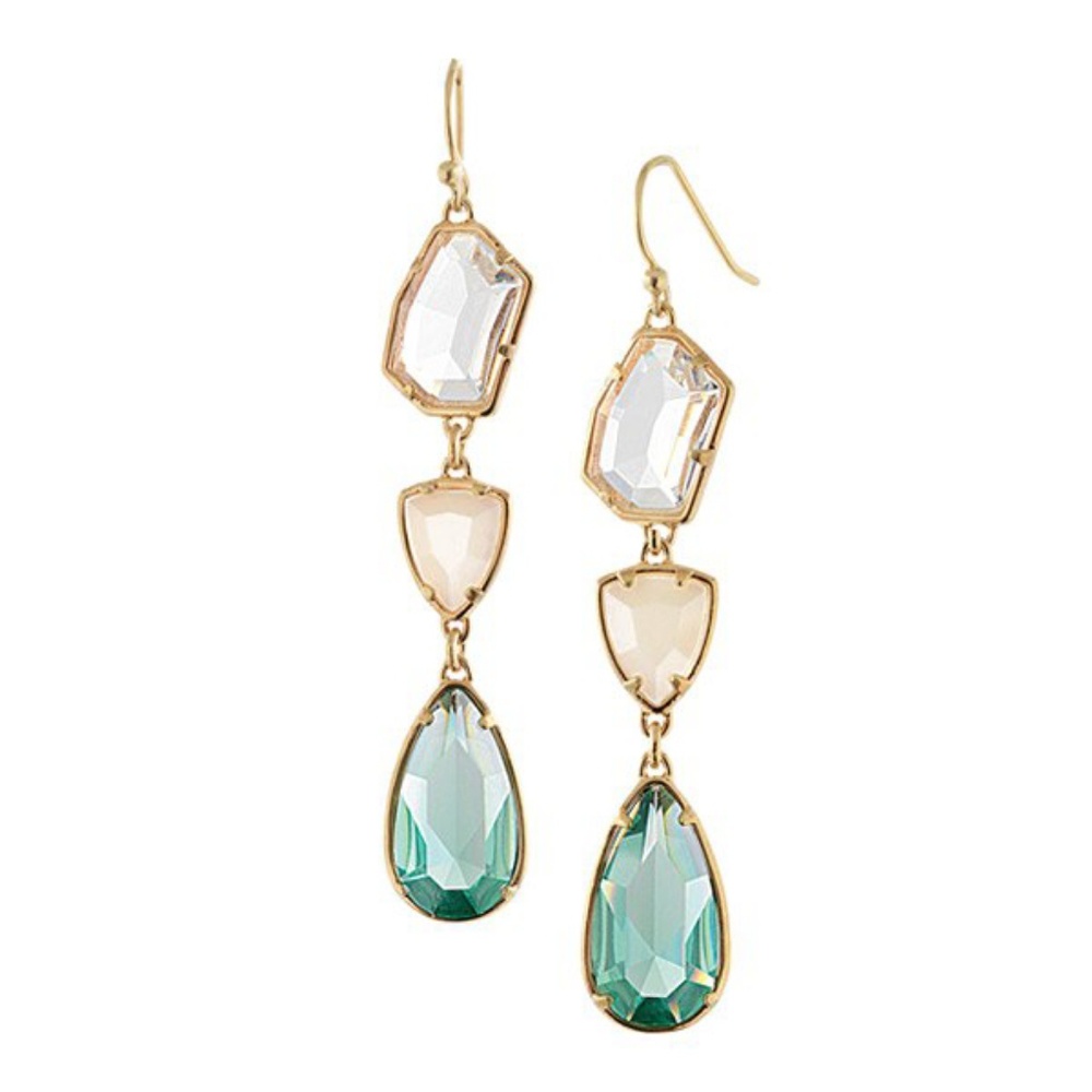 Crystal Drop Gold Green Earrings